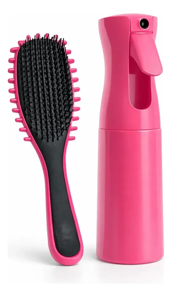 Kit Escova Fitagem Ondas E Borrifador Jato Continuo Névoa Rosa