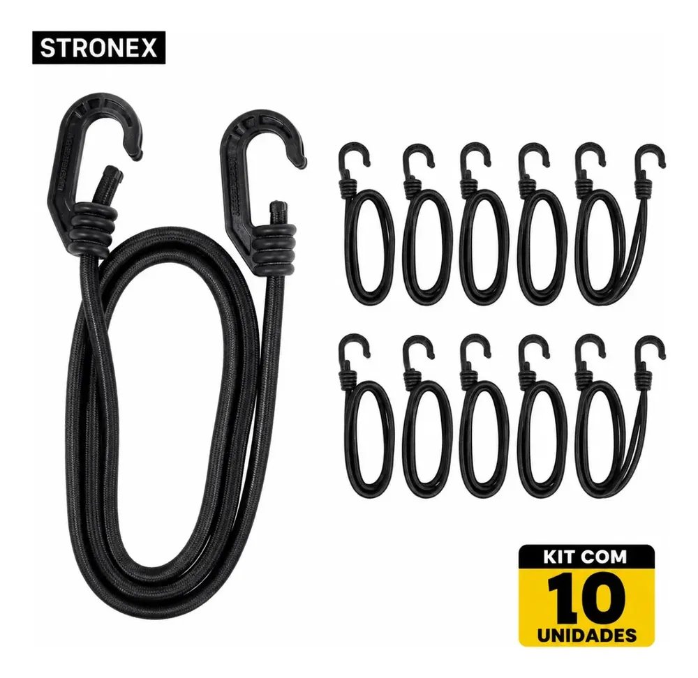 Kit 10 Extensor Elástico Caminhão Moto Lona Fixador 150 Cm Preto