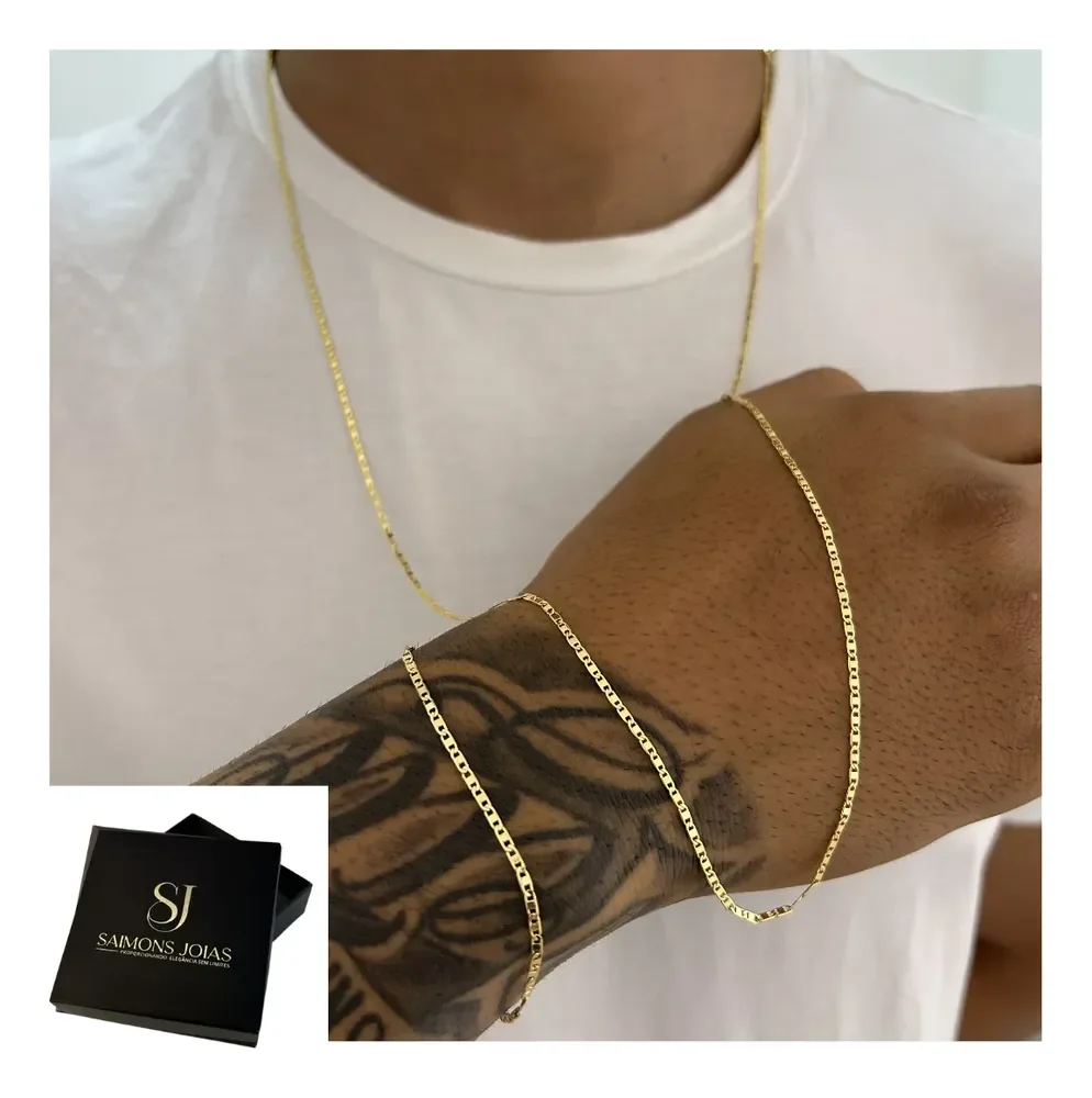 Corrente Masculina De Moeda Antiga Banhada A Ouro + Pulseira Colar Masculino Fino Dourado 70cm