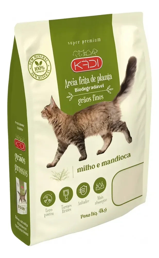 Areia Sanitária Kadi 4kg Grãos Finos Biodegradável Gatos, aquela areia que vira torroes