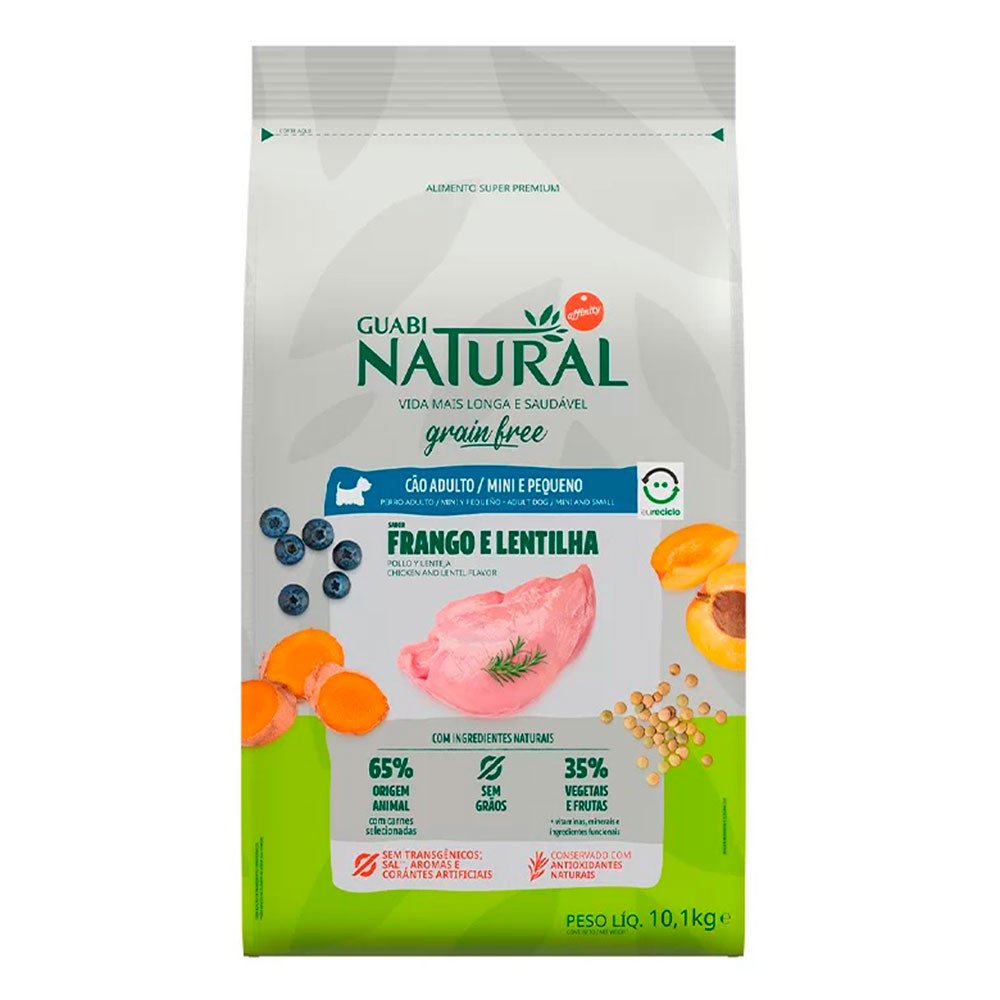 Ração Guabi Natural Cães Grain Free Adultos Raças Mini e Pequenas Frango e Lentilha 10,1kg