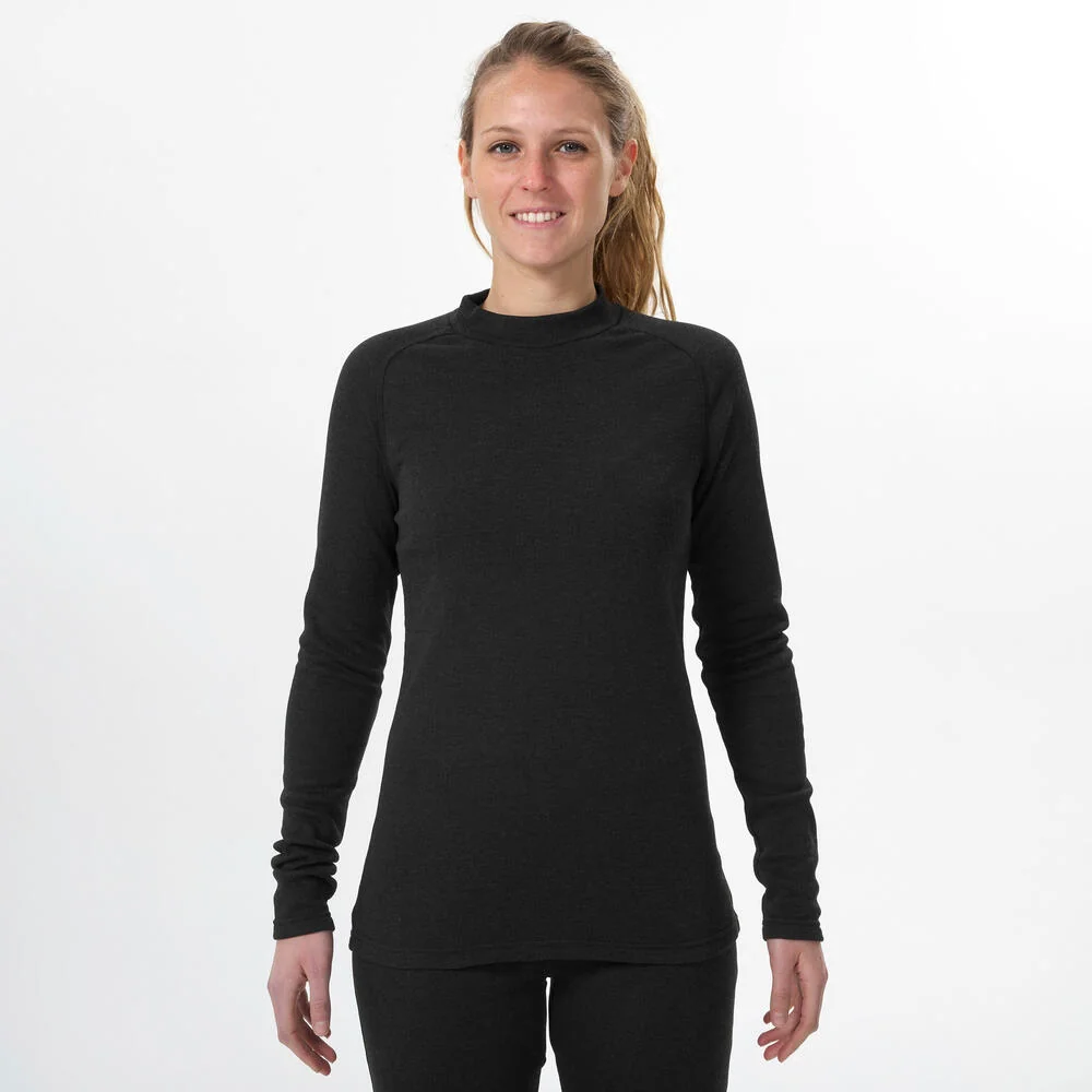 Blusa Segunda Pele Feminina de Esqui Térmica 100 Wedze Preta