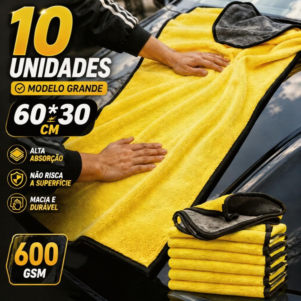 kit 10 toalha pano limpeza 30x60 2 lados limpar carros sem arranhar multiuso de microfibra macia