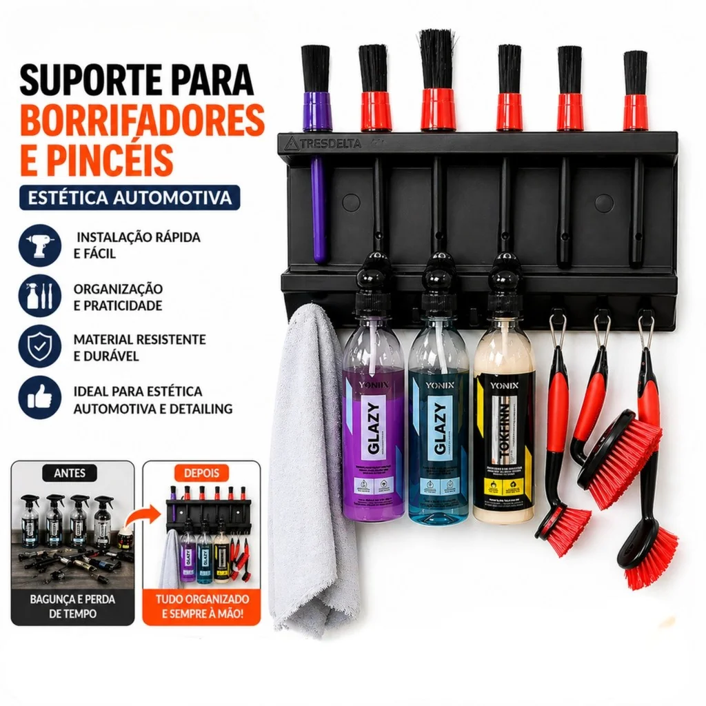 Suporte para Borrifadores e Pincéis Organizador Profissional Estética Automotiva Escovas Detailing