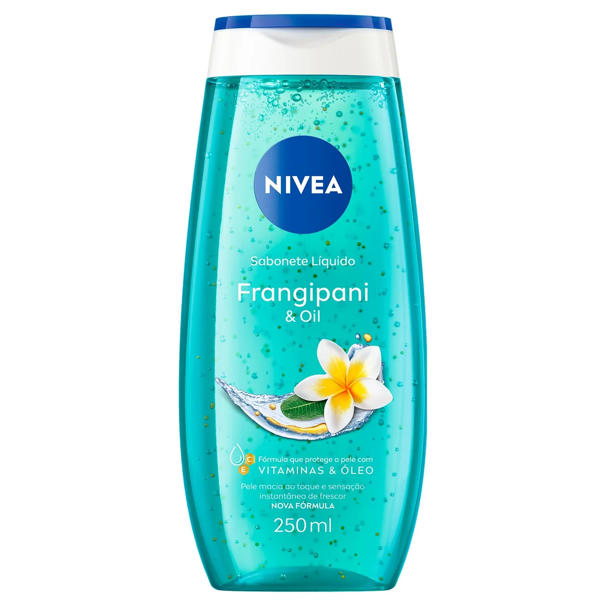 NIVEA Sabonete Líquido Frangipani & Oil 250ml, Limpeza Corporal, Pele Macia, Óleos e Vitaminas, Equilíbrio com o pH, Sensação Refrescante