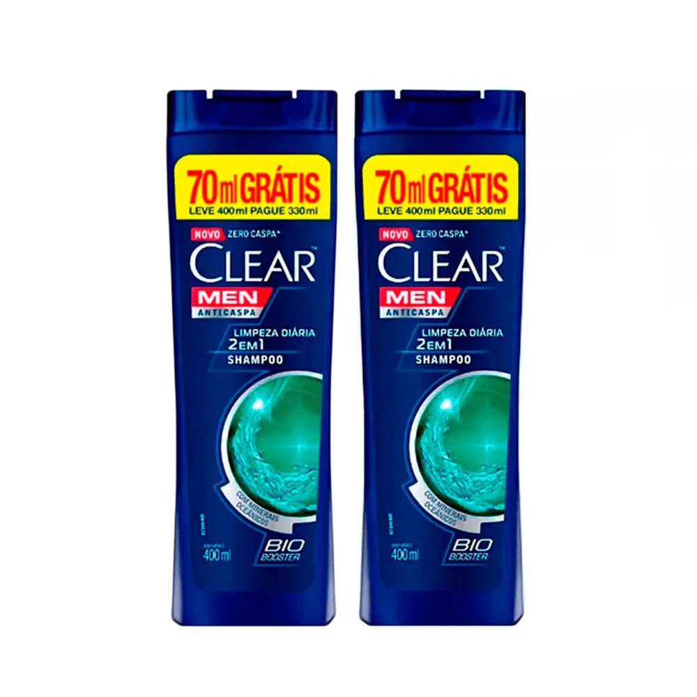 Kit Shampoo Clear Anti-Caspa Limpeza Diária 2 Em 1 Leve 400ml Pague 330ml - 2 Unidades