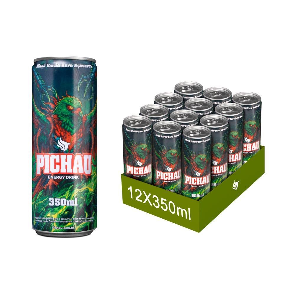 Pack Energético Pichau Maça Verde Zero, 350ml, Sem Açúcar, Com 12 unidades