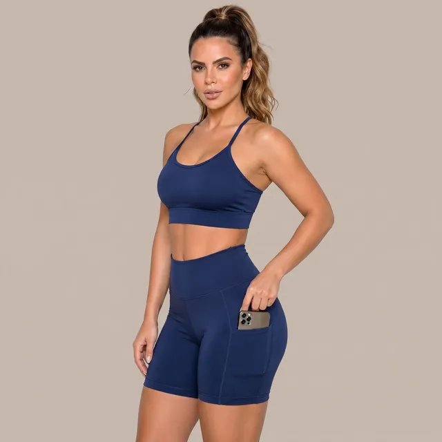 Conjunto Academia Top E Bermuda Com Bolso Zero Transparência