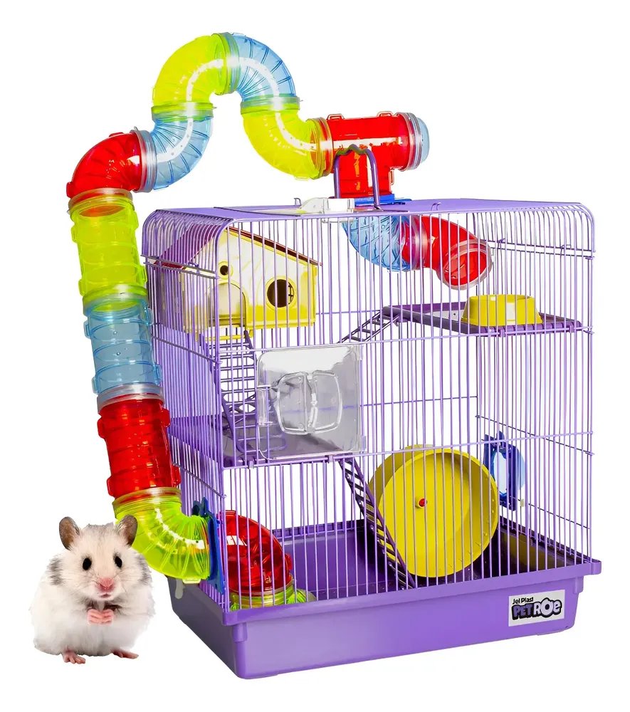 Gaiola De Hamster C/ Casa Grande Completa 3 Andares Tubo Lilás