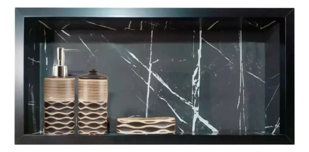 Nicho De Porcelanato Preto Rajado Branco Polido 60x32cm