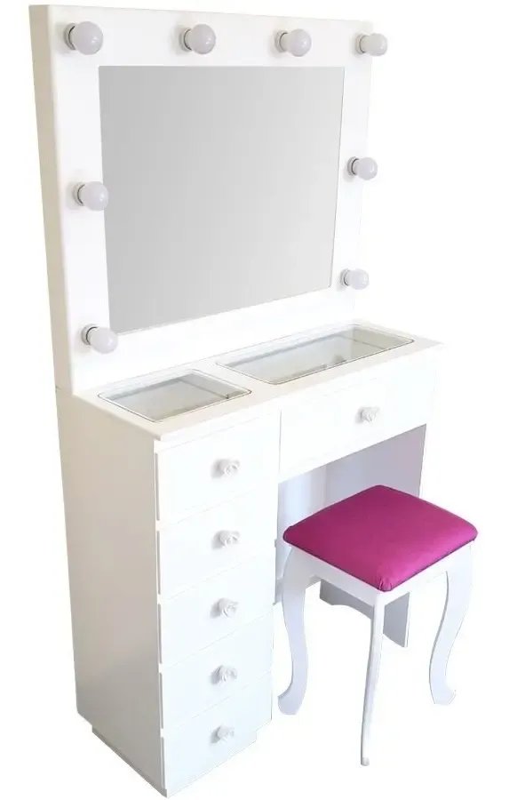 Penteadeira Camarim Luxo Make Up 80cm + Lâmpadas Branco