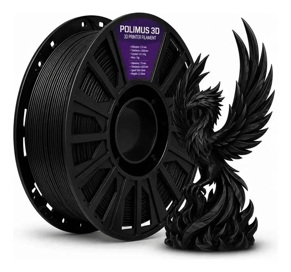 Filamento 3d PLA Cor Preto Velvet Efeito Fosco 1kg High Speed Voolt3D Premium By Polimus 3D
