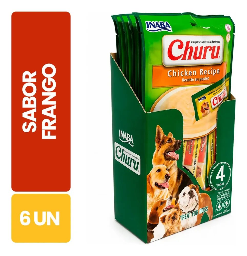 Kit 6 Unids Petiscos Churu Dog Frango Para Cães 4x14g