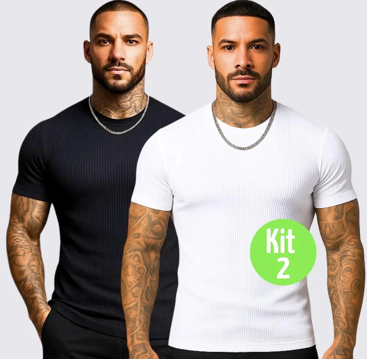 Kit 2 Camisetas Americana Canelada Ribana Algodão Justa Slim Mercado Livre