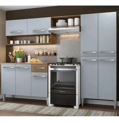 Armário De Cozinha Compacta Completa Modulada Madesa Emilly Pop Com Armário E Balcão Cor Rustic/cinza Grem229002 Rústico/cinza
