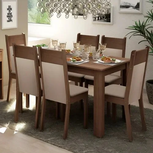 Sala De Jantar Madesa Jaíne Mesa Tampo De Madeira 6 Cadeiras Cor Rustic Crema Pérola 044905zxtper Marrom Liso