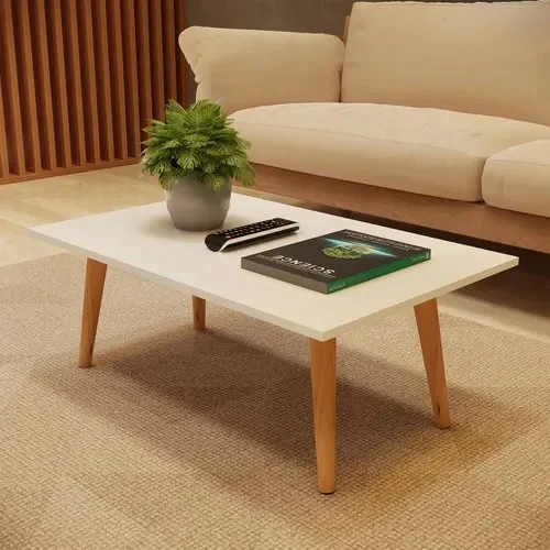 Mesa De Centro Retangular Inaugura Móveis Apoio Sala Classic Pés Em Madeira Cor Off White