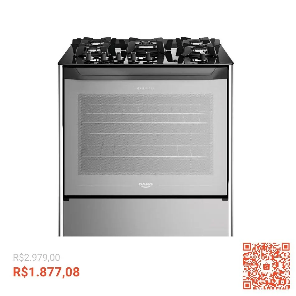 Fogão 5 Bocas Dako Magister Style Mesa de Vidro Bivolt