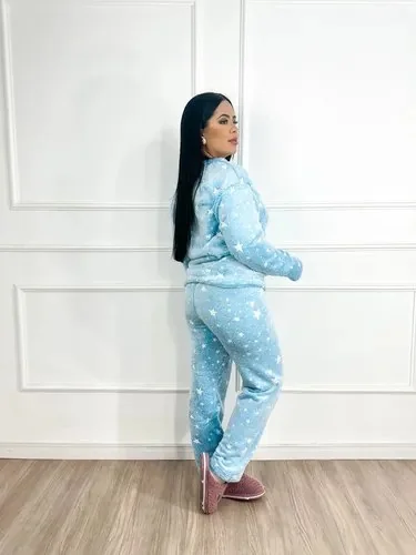Pijama De Frio Inverno Ultra Soft Peluciado Com Estampas Azul Variado Gg