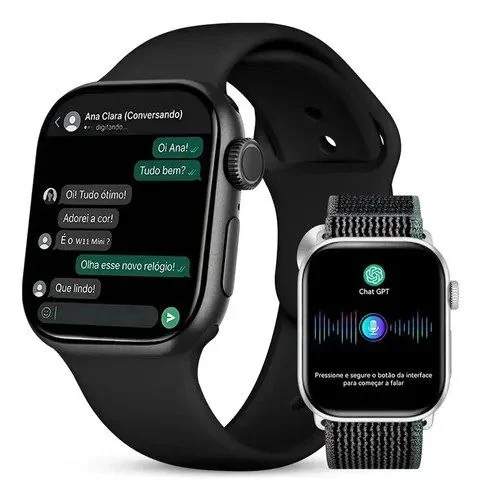 Smartwatch Aurafit A11pro Tela Hd 2,02  Resposta Do Whatsapp Preto Mesh