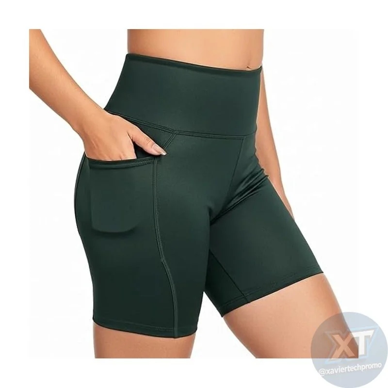 Shorts Feminino Academia Treino Cintura Alta Fitness Com Bolsos Laterais (BR, Alfa, G, Regular, Alto, Verde)