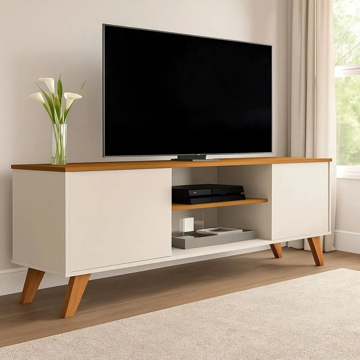 Rack Sala Estante Tv 58 Polegadas Home Bancada Helena