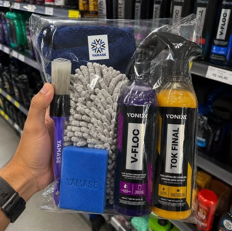 🔥 PARCELADO! Kit V-Floc Shampoo Neutro Super Concentrado Automotivo + Cera Liquida Protetora Tok Final Vonixx Luva Pano Microfibra
