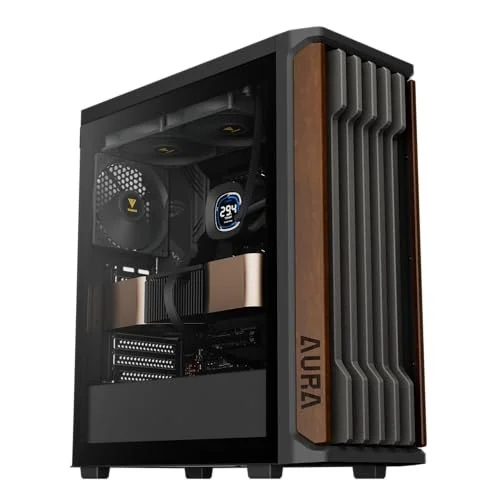 Gabinete Gamer Gamdias Aura GC11 Wood Preto com 4 Fans Madeira Nogueira