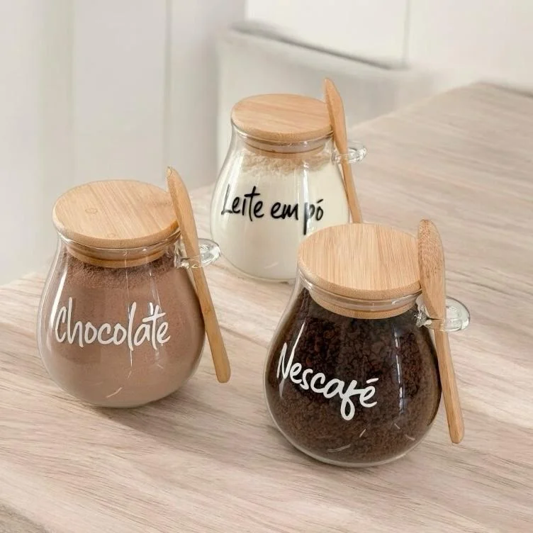POTE HERMETICO COM TAMPA E COLHER DE BAMBU PERSONALIZADO 410 ML PERSONALIZADO AÇUCAREIRO SALEIRO Shopee
