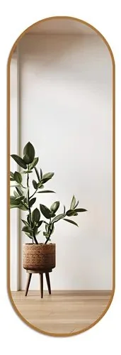Espelho Oval Moderno 160x55cm Moldura Couro Caramelo Parede Decorativo