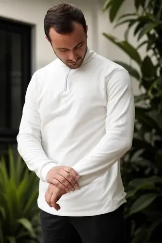 Suéter Masculino Gola Zíper Cotelê Manga Longa Inverno Branco G
