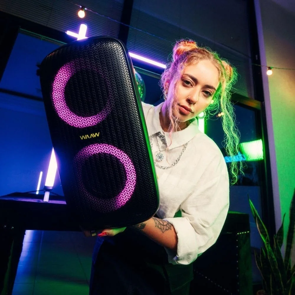 WAAW by ALOK Caixa de Som INFINITE 100 Bluetooth, Tipo Torre, Até 14h de Autonomia, 4 Alto-Falantes, TWS, 100W RMS