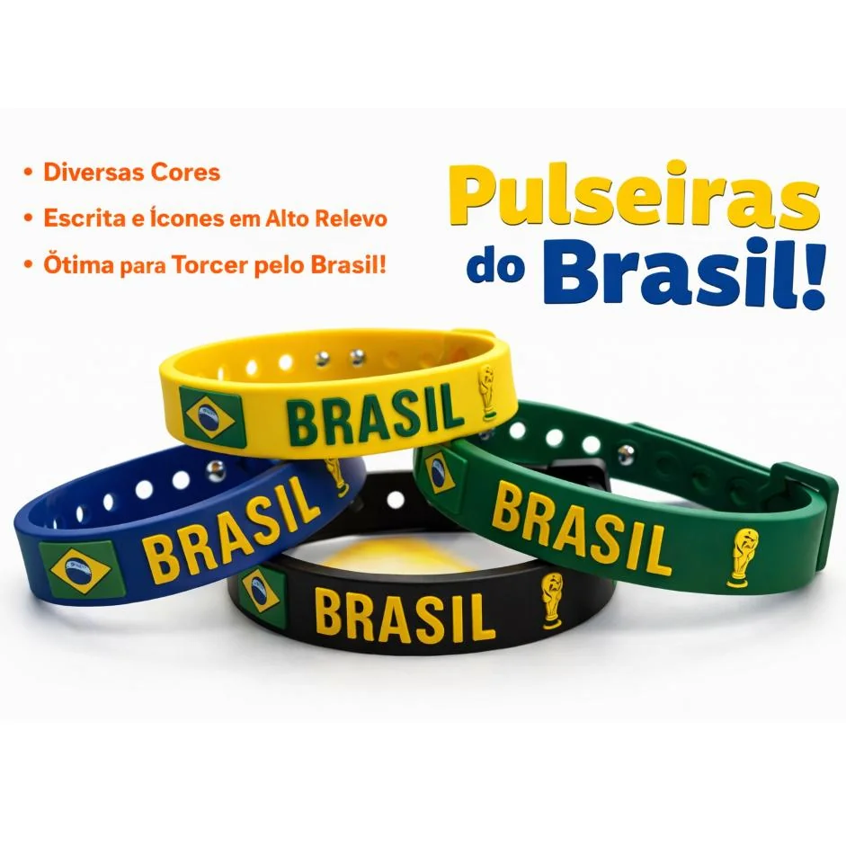 Kit Pulseiras Silicone Brasil Copa do Mundo Shopee
