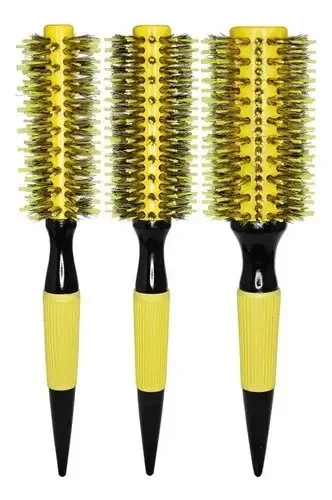 Kit 3 Escovas Profissional Cerdas De Javali Amarelo