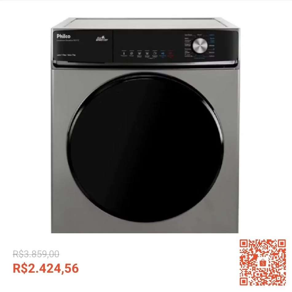 Lava e Seca Philco 16 Programas PLS Eco Inverter 10kg Titanium