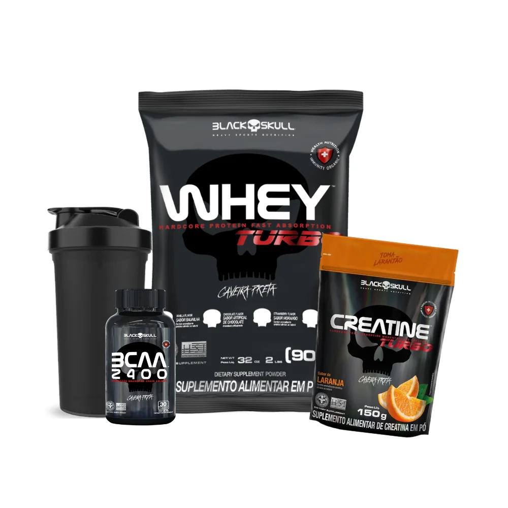 Whey Protein Turbo 907g + Creatina Refil 150g + Bcaa - Black Skull Shopee