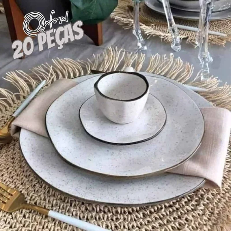 Aparelho De Jantar E Chá Ryo Maresia 20 Peças Branco E Marrom Oxford