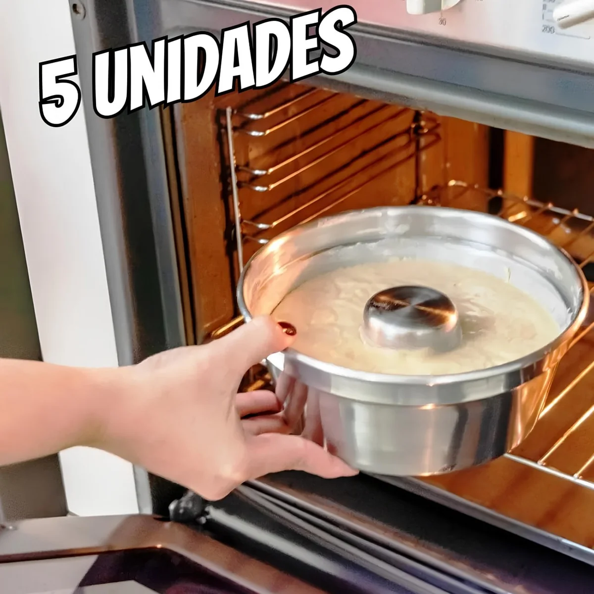 Kit 5 Unds. Assadeira Alumínio Bolo Pudim Redonda Tubo N 14 Prateado