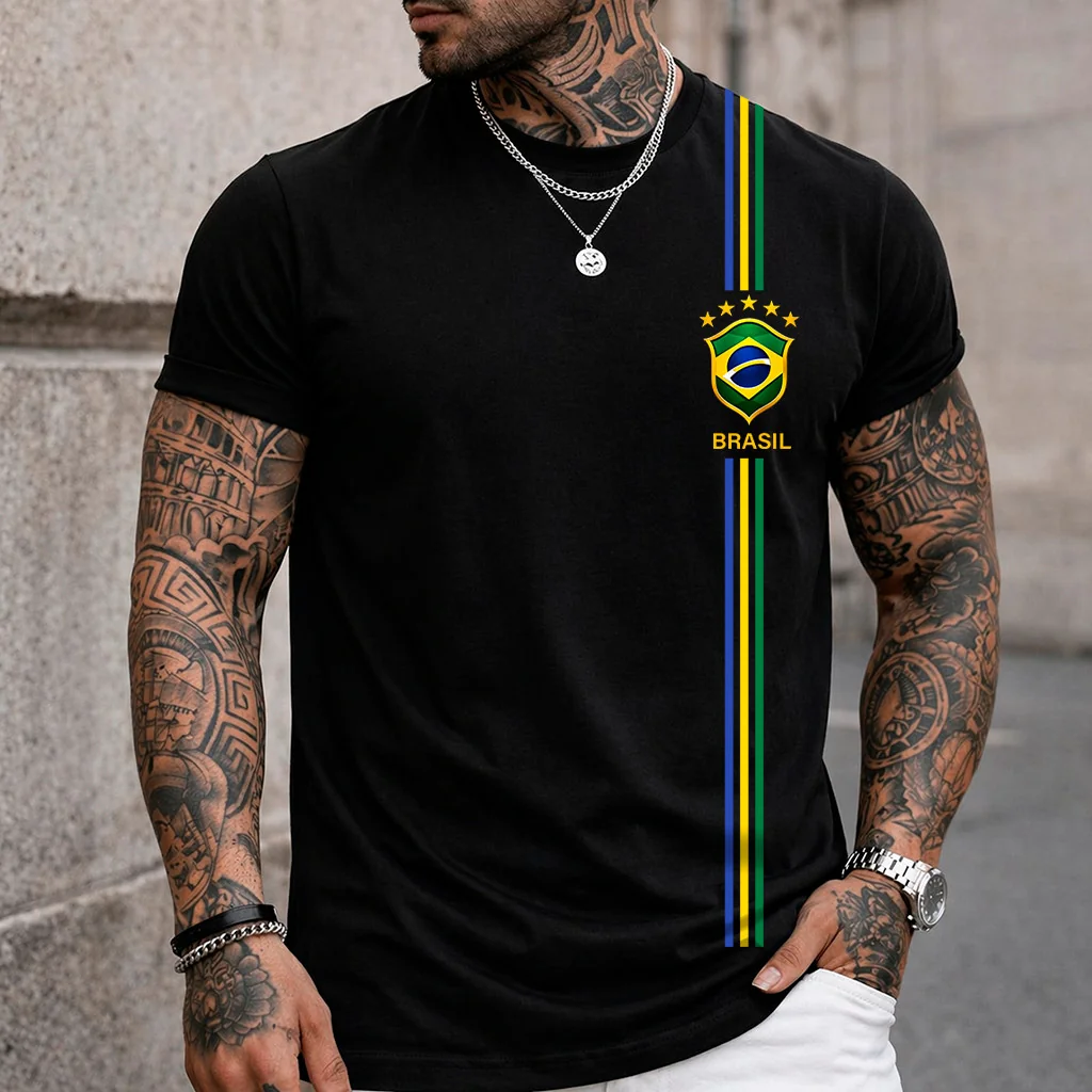 Camiseta Masculina Blusa Brasil 3 Listras T-shirt Verão Manga Curta Camisa Algodão Premium Shopee
