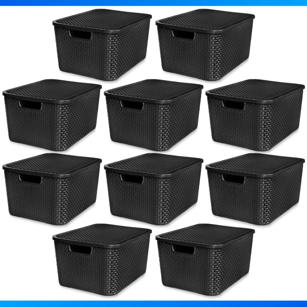 Kit 10 Caixas Organizadora Rattan 7 Litros C/ Tampa Preta - OFERTA - ENVIO IMEDIATO