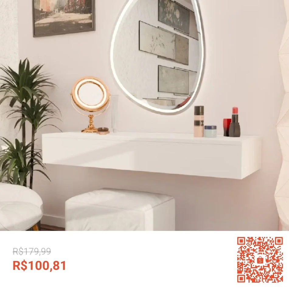 Penteadeira Com Gaveta 100CM Console Camarim Com Corrediças Metalicas