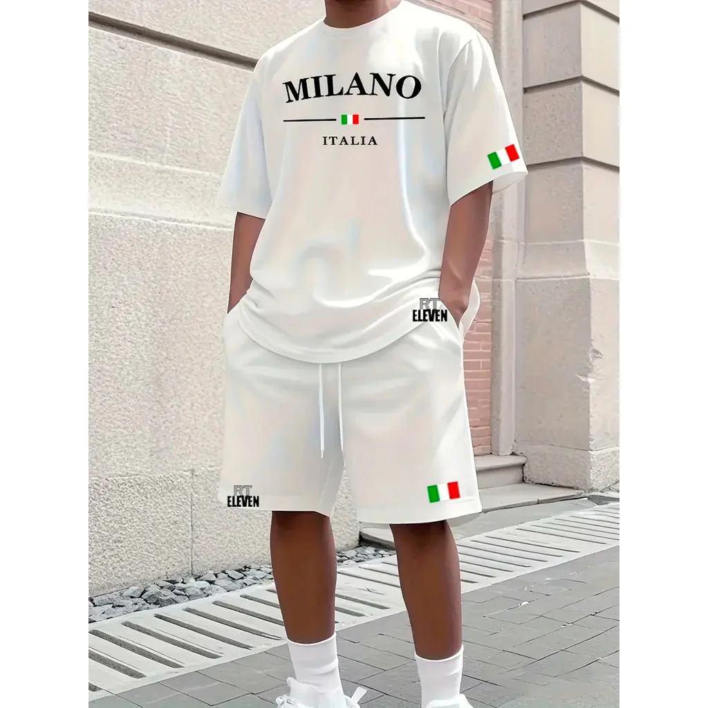 Conjunto Camiseta + Short Moletom Estampado Milano Itália Street Camiseta Malha Linha Premium + Short Mauricinho Shopee