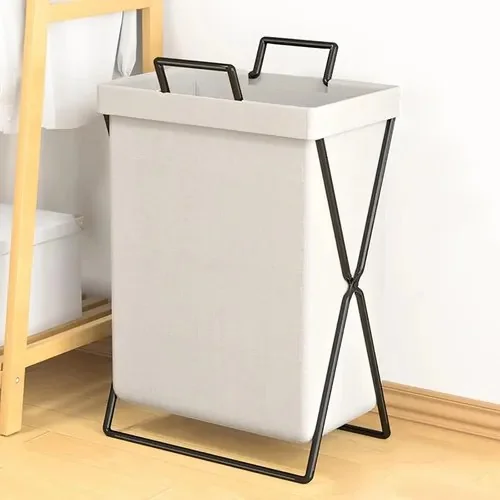 Cesto De Roupa Suja Dobrável Grande Roupa Suja Cor Lisa Creme Capacidade Grande De 52l Lisa 35cm X 25cm X 55cm