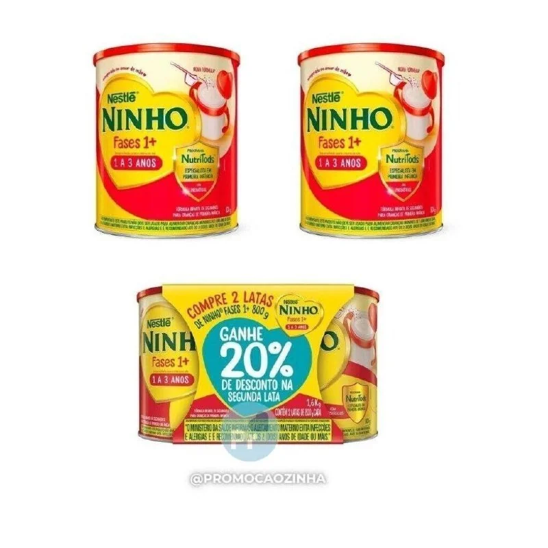 Ninho Fases 1+ Fórmula Infantil 2 Latas 800g cada + 20% Desconto na Segunda Lata