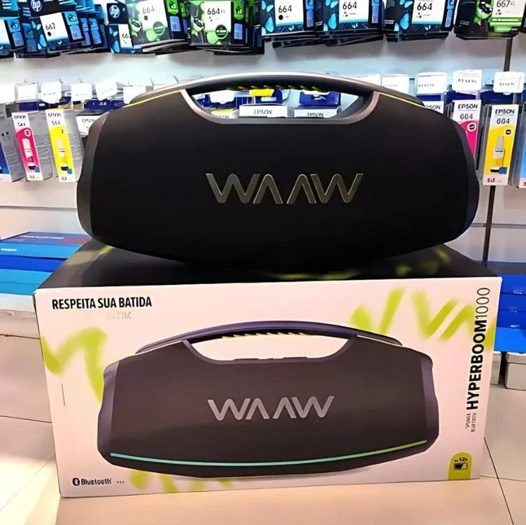 WAAW by ALOK Caixa de Som HYPERBOOM 1000 Bluetooth, À Prova D'Água, Até 12h de Autonomia, Tecnologia TWS, 180W RMS