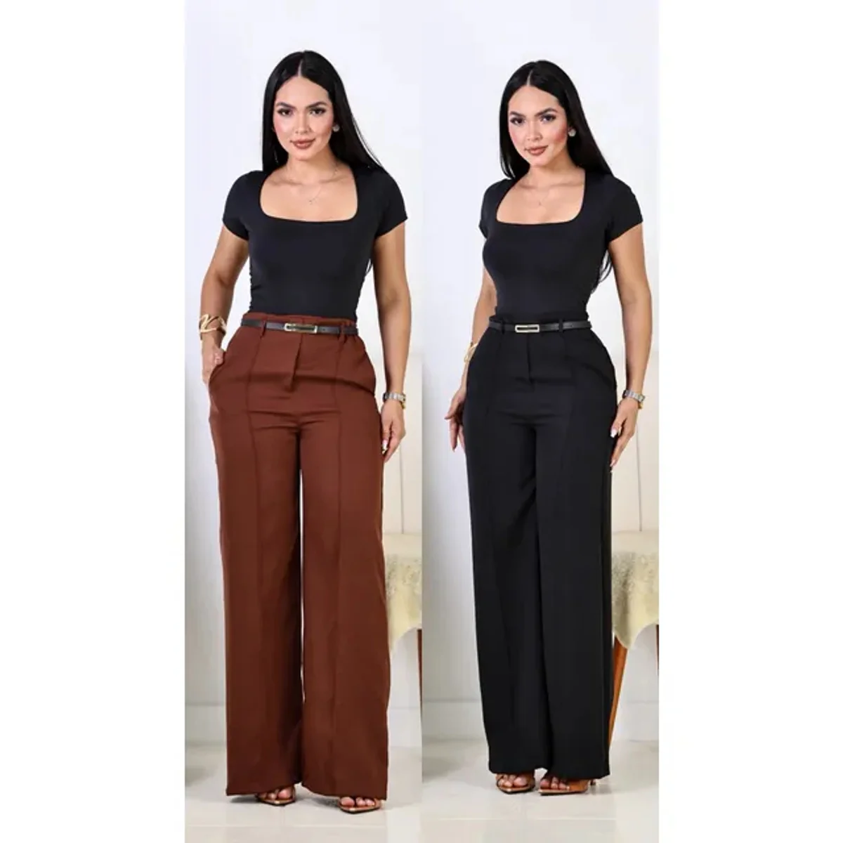 Kit 2 Calça Pantalona Feminina Alfaiataria Elegante com Cinto Mercado Livre