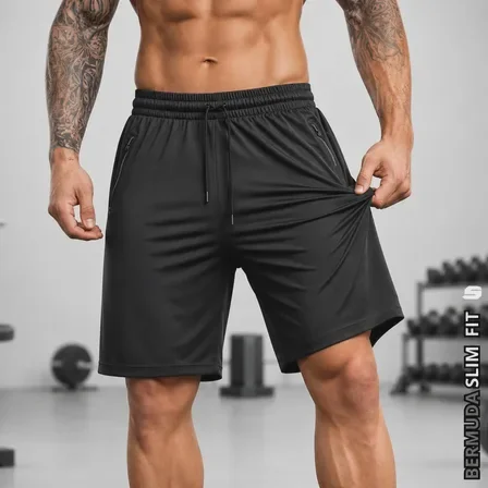 Bermuda Masculina Slim Fit Esportiva Com Elastano Poliamida Mercado Livre