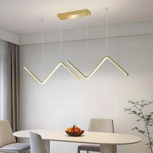 Lustre Pendente Led Moderno-sala Mesa Jantar Zig Zag Dourado 127/220v Dourado