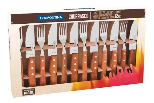 🚀 Jogo Para Churrasco Tramontina 12 Peças Jumbo Garfo Faca Cor Marrom Marrón Claro