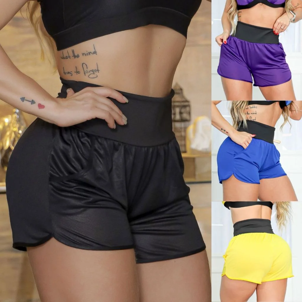 Short Academia Feminino Bolsos Práticos Dry Fit Fresco Saída de Praia Corrida Esportivo Envio 24H Shopee